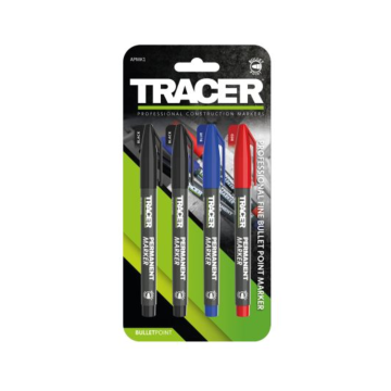 Tracer Fine-Point Permanent Construction Marker Kit (2x Black, 1x Red, 1x Blue)