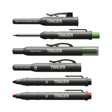 Tracer Assortment Kit – Deep Hole Construction Pencil, Replacement Lead & 2 CF Markers (Black & Red)