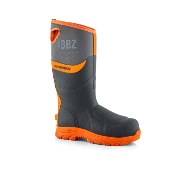 Buckbootz BBZ9000GYOR09 Buckbootz Safety Wellington  Grey / Hi-Viz Orange Size 9 