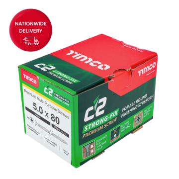 C2 Strong-Fix Screws - PZ - Double Countersunk - Twin-Cut - Yellow 5mm x 80mm (Box of 200) 