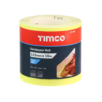 Timco Sandpaper Roll - 80 Grit - Yellow 115mm x 10m