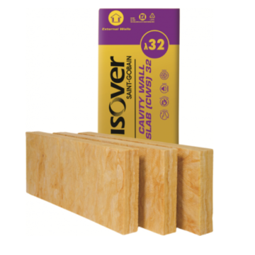 ISOVER Cavity Wall Insulation Slab CWS 32 – 150mm Thickness (Covers 2.18m²) 1200mm x 450mm