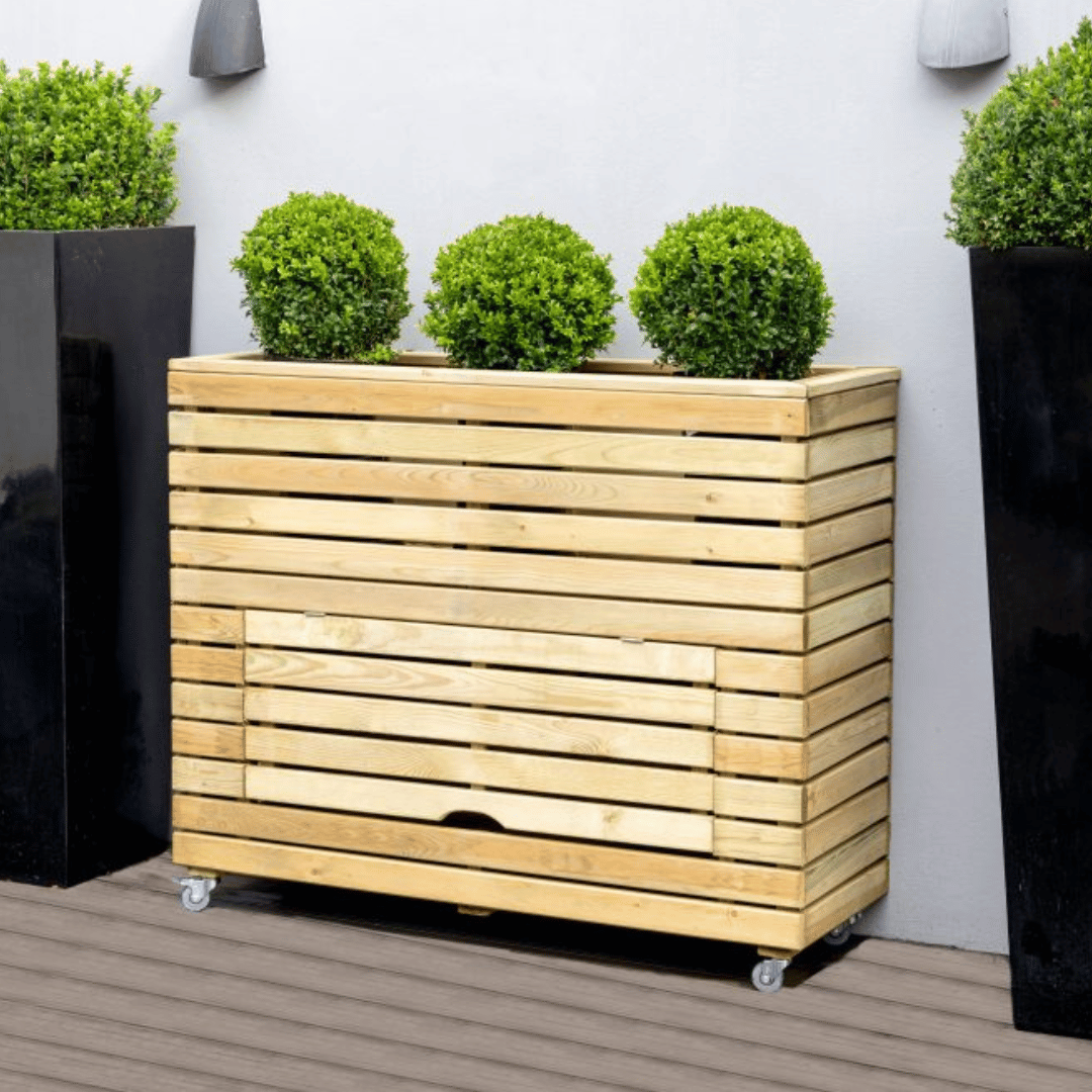 Tall Linear Planter With Storage + Wheels 990mm x 1200mm x 400mm