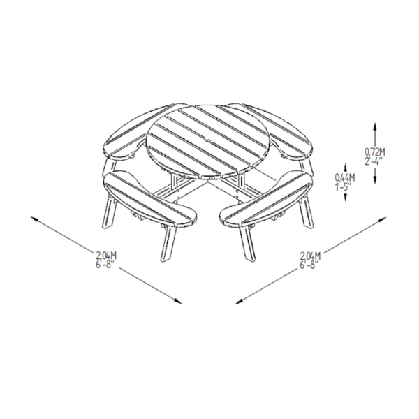 Circular Picnic Table 720mm x 2060mm x 2060mm