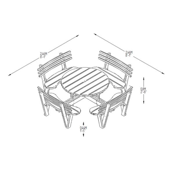 Circular Picnic Table W/ Seat Backs 820mm x 2460mm x 2460mm